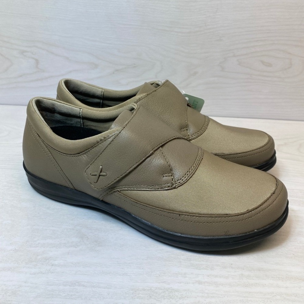 Apex Womens 12 Walking Shoes A723W Strap Taupe Leather Slip Resistant Comfort